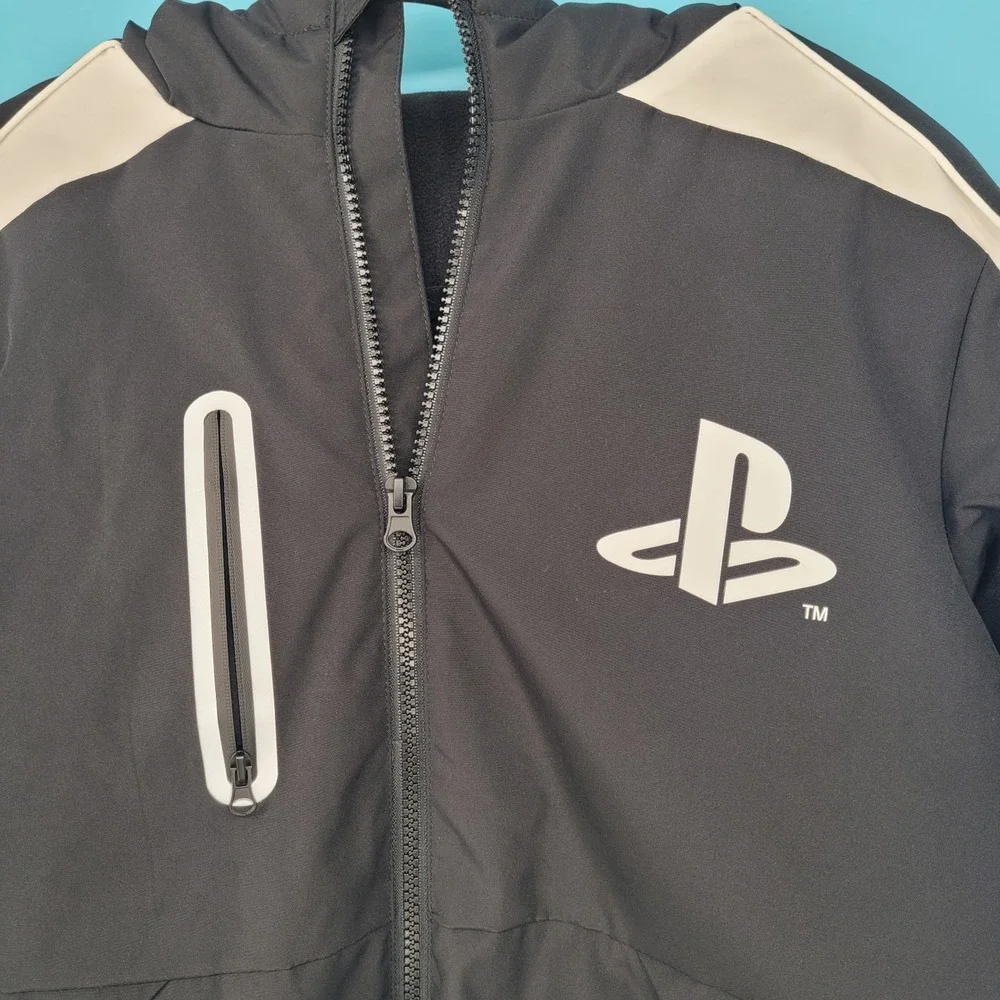 PlayStation Hooded Windbreaker Jacket Kids Size L Gamer Coat Black New NWT gamer